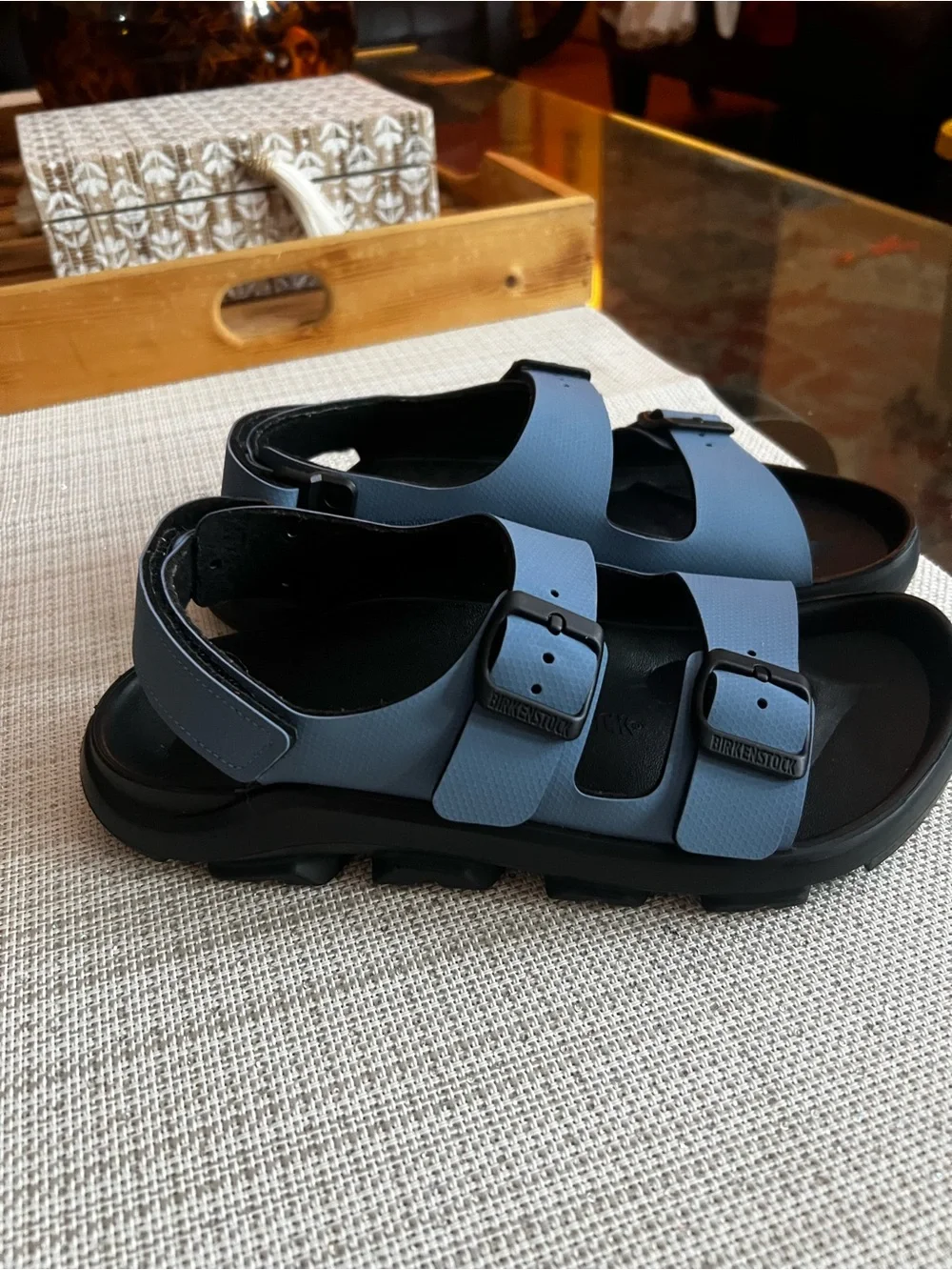 Birkenstock Mogami Women's Terra Birko-Flor Sandals in Blue and Black